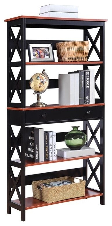 Convenience Concepts Oxford Five Tier Bookcase in Cherry and Black Wood Finish   Transitional   Bookcases   by Homesquare  Houzz