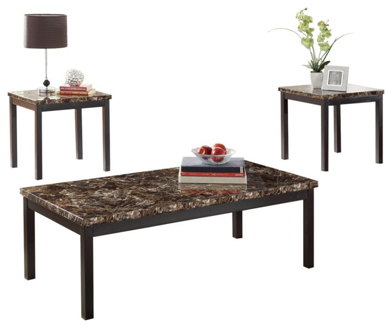 Lexicon Tempe 3 Piece Faux Marble Top Occasional Table Set in Black   Transitional   Coffee Table Sets   by Homesquare  Houzz