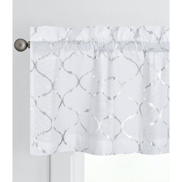 Kate Aurora Living Metallic Foil Lattice Quatrefoil White amp Silver Window Valance