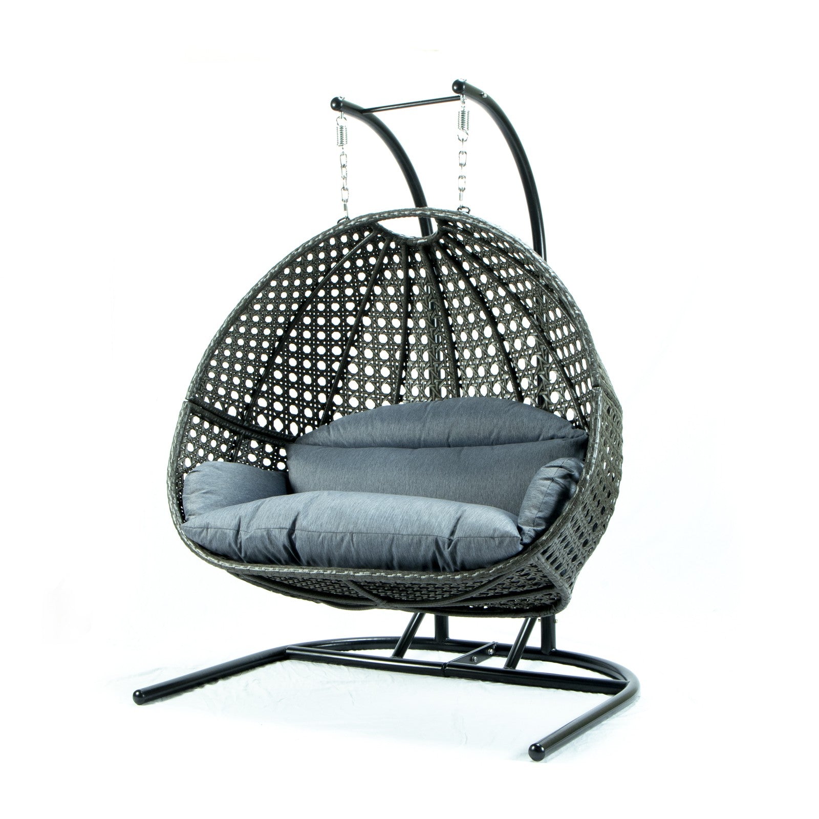 LeisureMod Modern Wicker Double Hanging Egg-Shaped Swing Chair in Charoal Blue