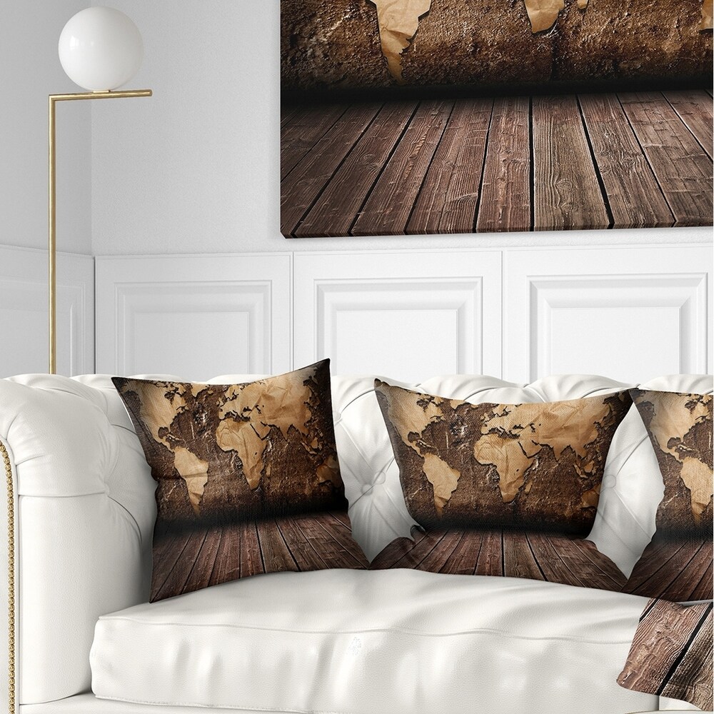 Designart 'Vintage Map with Wooden Floor' Contemporary Throw Pillow