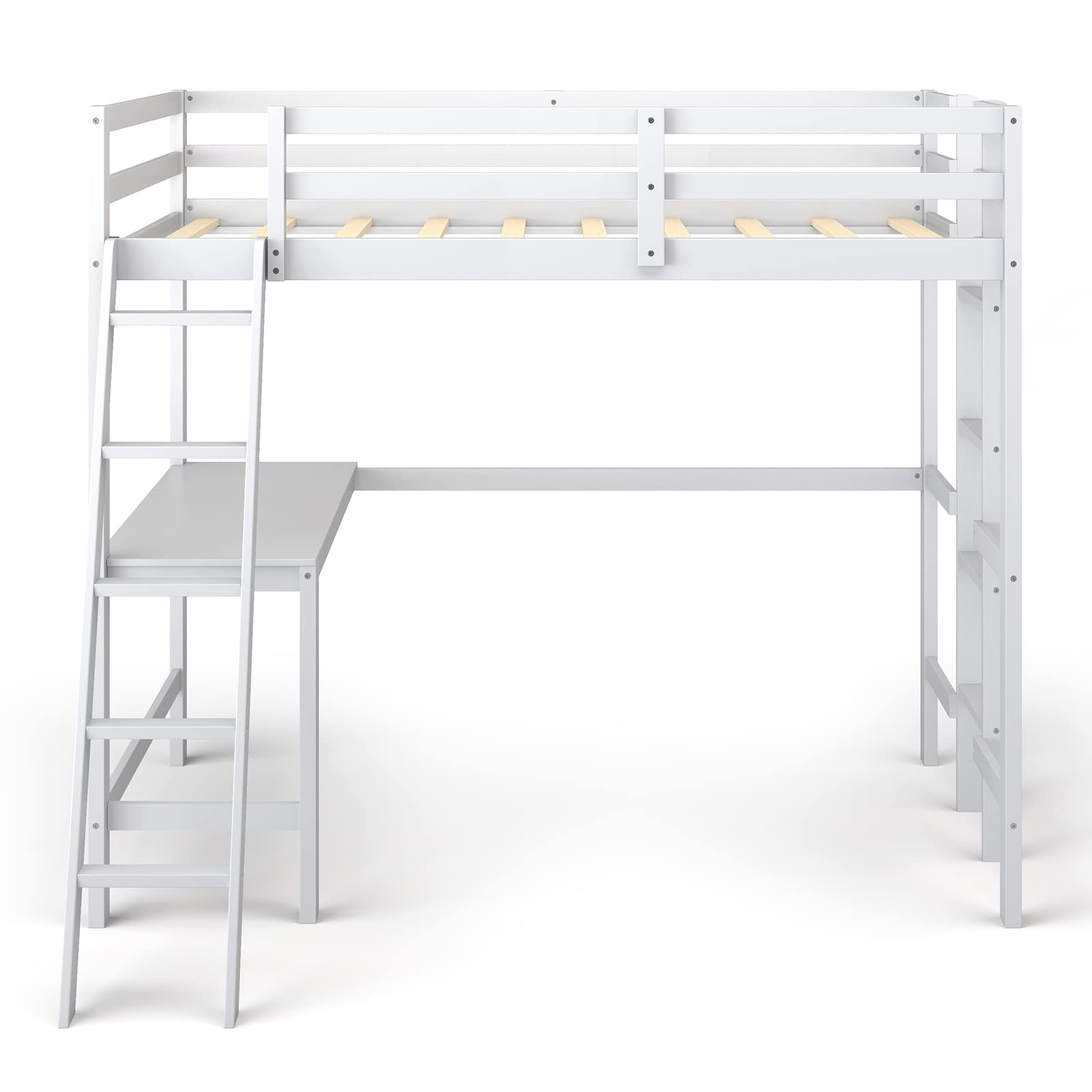 Loft Bed with Desk, Wooden Twin Size Loft Bed