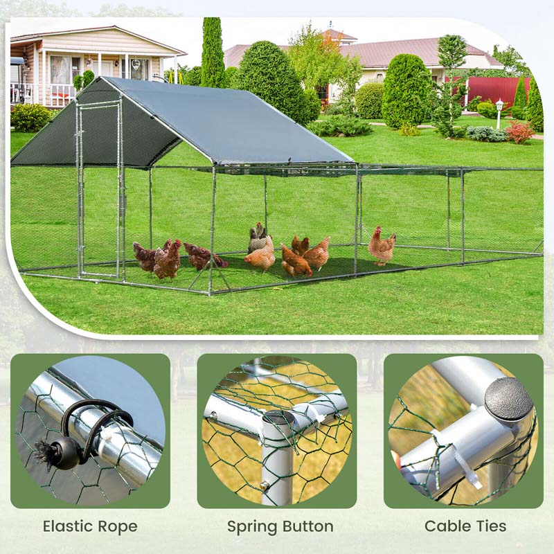 20 x 10 FT Half Spire Large Metal Chicken Coop Walk-in Poultry Cage Hen Duck Rabbit Run House with Cover