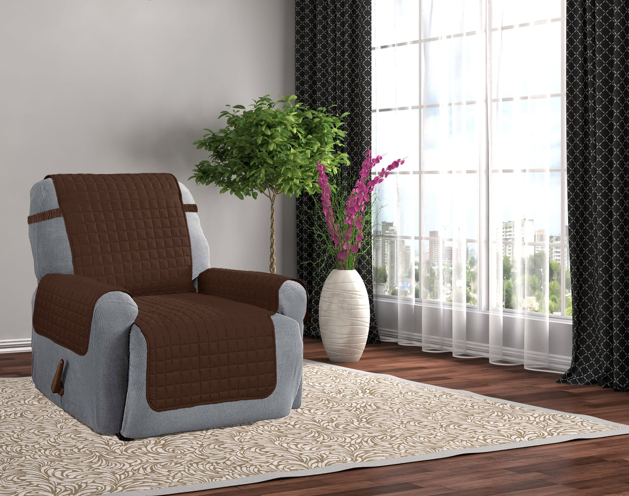 Microfiber Furniture Recliner Protector With 5-inch Tuck & Strap - Brown