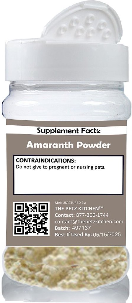 The Petz Kitchen Amaranath Ancient Seed Grain and Complete Protein Powder Dog and Cat Supplement， 2-oz jar