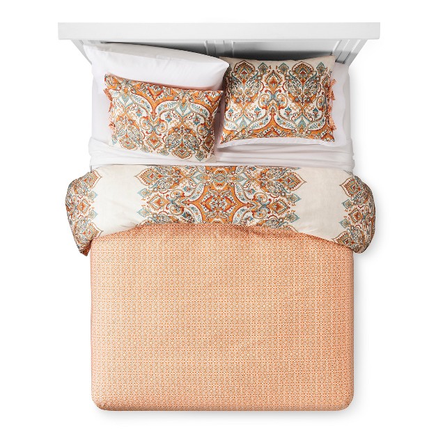 3pc Full queen Anya Reversible Duvet Cover And Sham Set Orange Mudhut