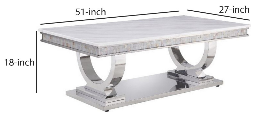 Coffee Table With Faux Marble Top and Steel Base  White and Silver   Contemporary   Coffee Tables   by VirVentures  Houzz