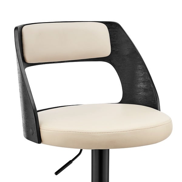 Cream Upholstered Black Base Adjustable Swivel Bar Stool - 44