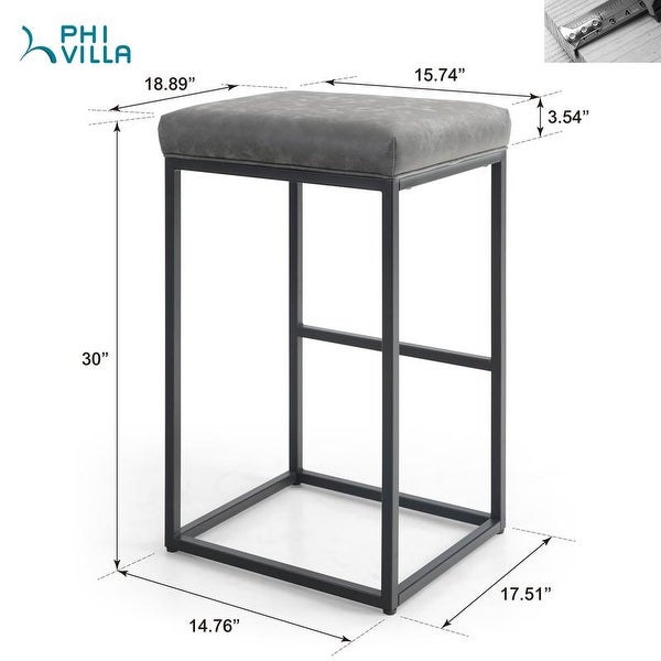 PHI VILLA Steel/ PU Leather 30-inch Bar Stool (Set of 2)