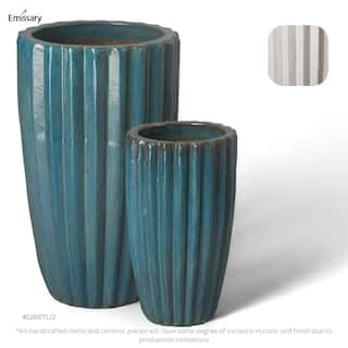 Emissary Tall 17 in. D x 29 in. H Teal Ceramic Round Planter with Drainage Hole 1260TL-2