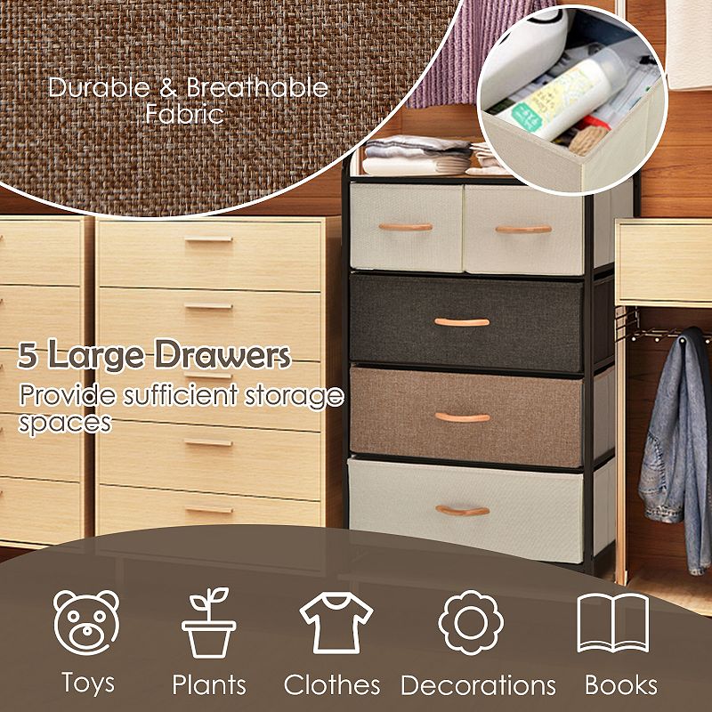 4-tier Organizer Tower Steel Frame Wooden Top Storage With 5-drawer Dresser