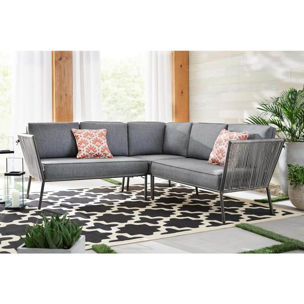 Hampton Bay Tolston 3-Piece Wicker Outdoor Patio Sectional Set with Charcoal Cushions LG19189-S3PC