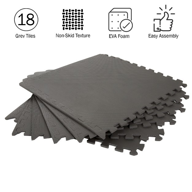 Foam Flooring Tiles 18 pack Interlocking Eva Foam Pieces Non toxic Floor Padding For Playroom Gym Or Basement By Stalwart gray