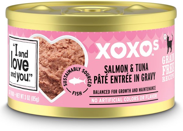 I and Love and You XOXO Salmon and Tuna Pate Grain-Free Canned Cat Food， 3-oz can， Case of 24