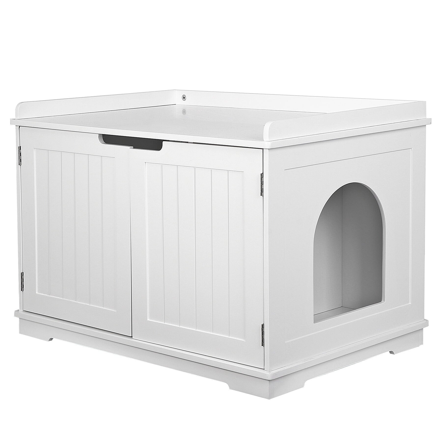 HomGarden Cat Washroom Bench Cat Litter Box Enclosure Furniture White