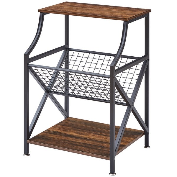 Taomika Mid-Century Modern Side Table 3-tier Storage Shelf and Magazine Holder