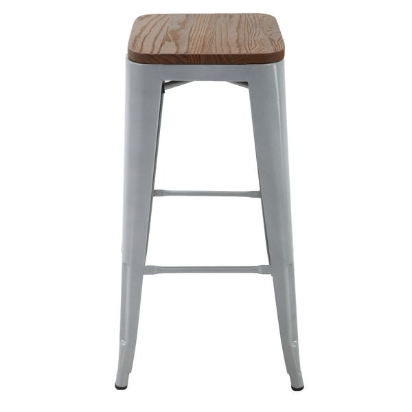 Carbon Loft Borelli Elm Wood/ Brushed Grey Metal 30-inch Bar Stools (Set of 2)