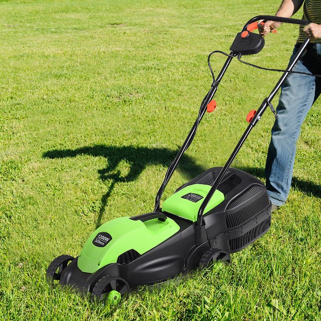 Costway 12 Amp 14 inch Electric Push Lawn Corded Mower With Grass Bag Green