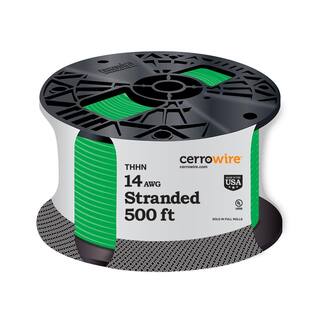 Cerrowire 500 ft. 14 Gauge Green Stranded Copper THHN Wire 112-3455J