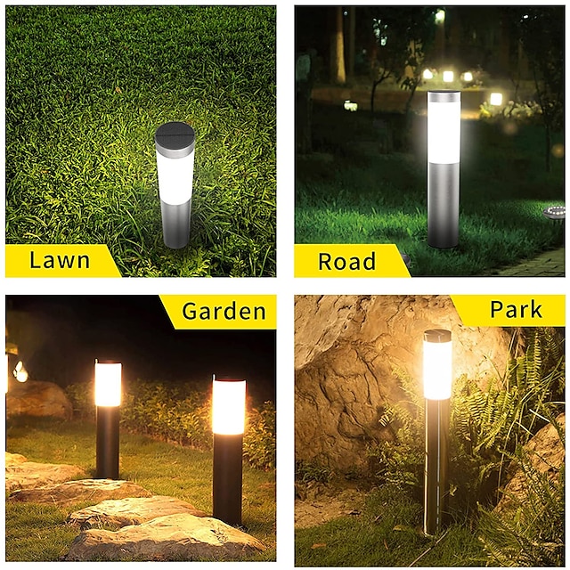 2pcs Pathway Lights Solar Outdoor Garden Lights Stainless Steel Waterproof LED Lawn Light Villa Backyard Street Lighting Courtyard Landscape Decoration Lamp