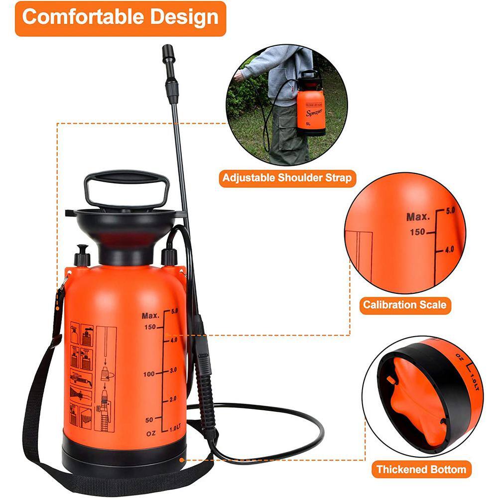 Tidoin 1.35 Gal. Lawn Pump Sprayer Watering Can with 2 Different Spray Patterns and Pressure Relief Valve DHS-YDW1-320