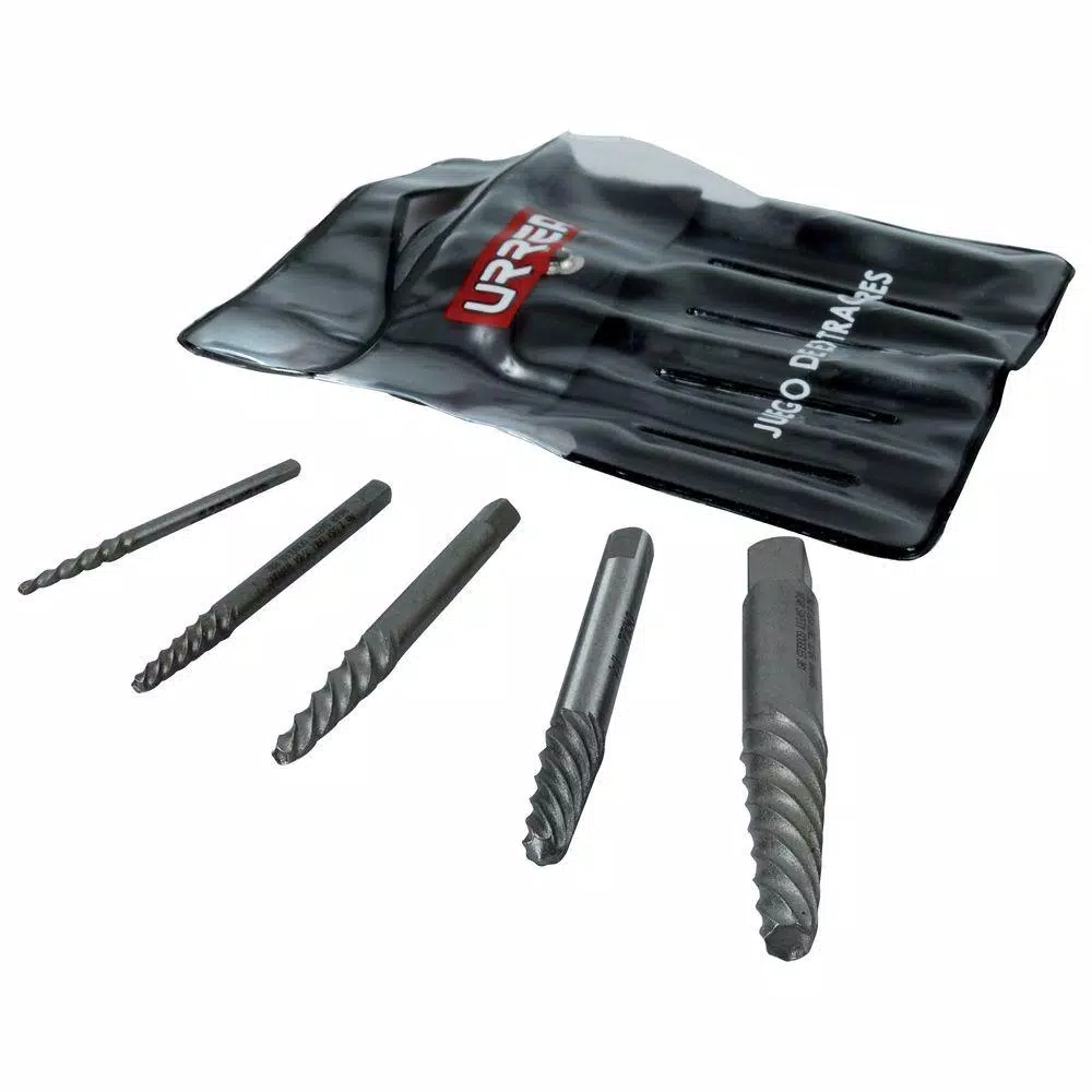 URREA 1/8 in. to 3/4 in. Pouch Set of Spiral Bolt Extractors Screws 5 Piece and#8211; XDC Depot