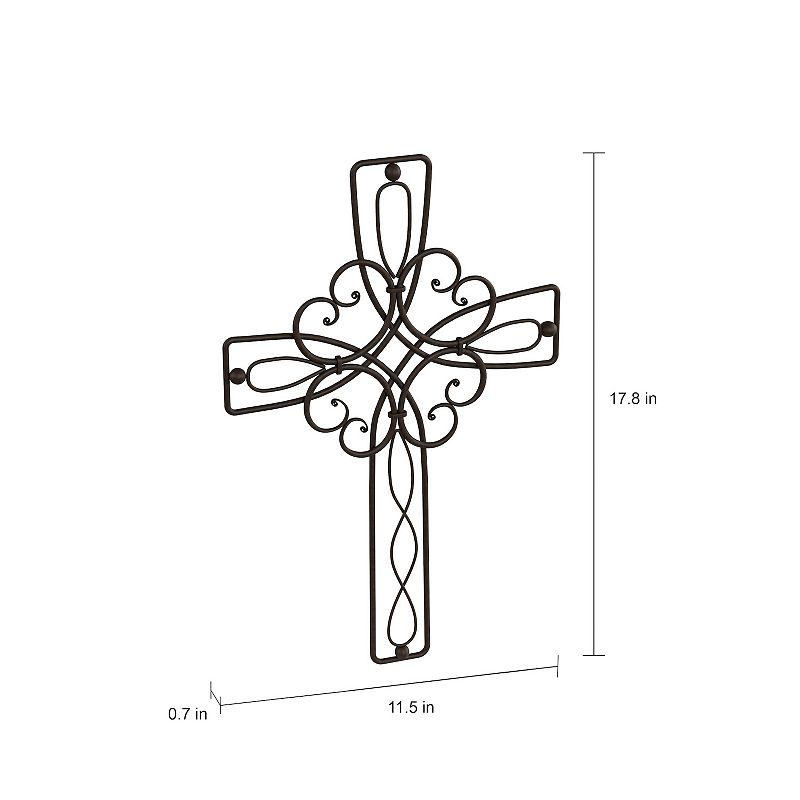 Lavish Home Metal Wall Cross with Decorative Floral Scroll Wall Decor