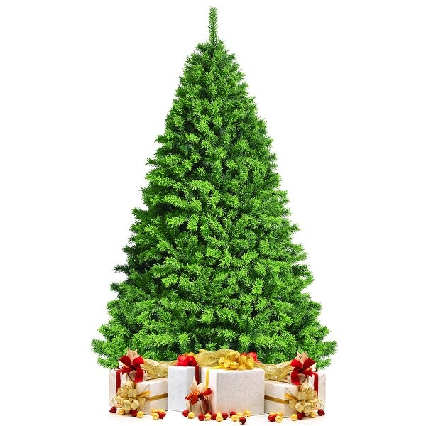 Costway 7.5ft Green Flocked Hinged Artificial Christmas Tree w/ Metal