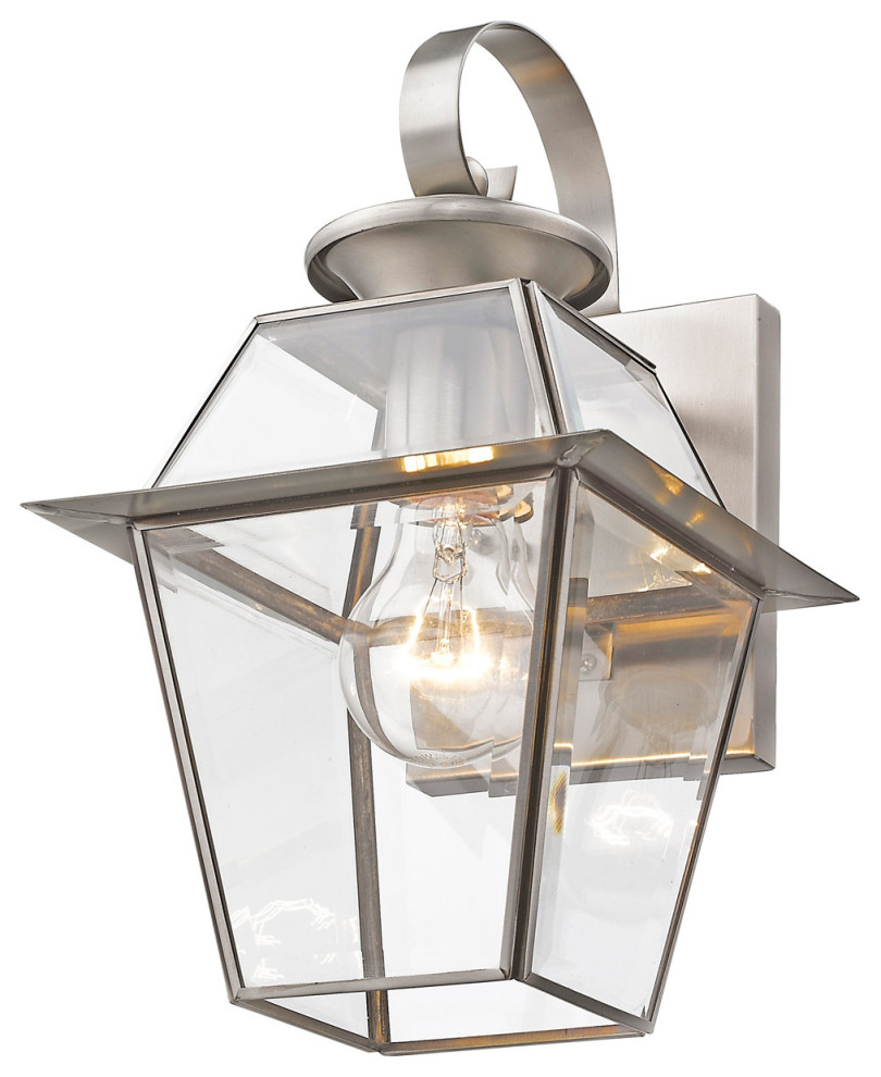 Westover 1 Light Outdoor Wall Light  Brushed Nickel   Traditional   Outdoor Wall Lights And Sconces   by Buildcom  Houzz