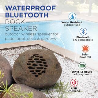 Alpine Corporation Waterproof Bluetooth Solar-Powered Outdoor Wireless Rock Speaker - Set of 2 QLP952SLR-2