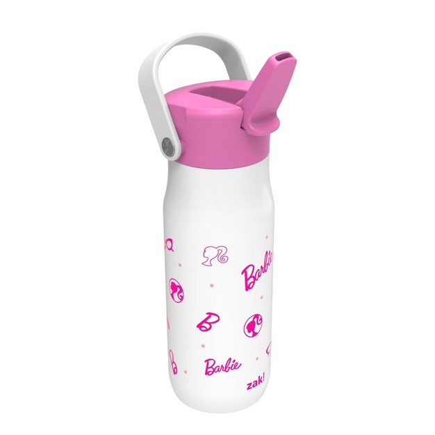 Zak Designs 20 Fl Oz Stainless Steel Barbie Water Bottle With Straw Pink white