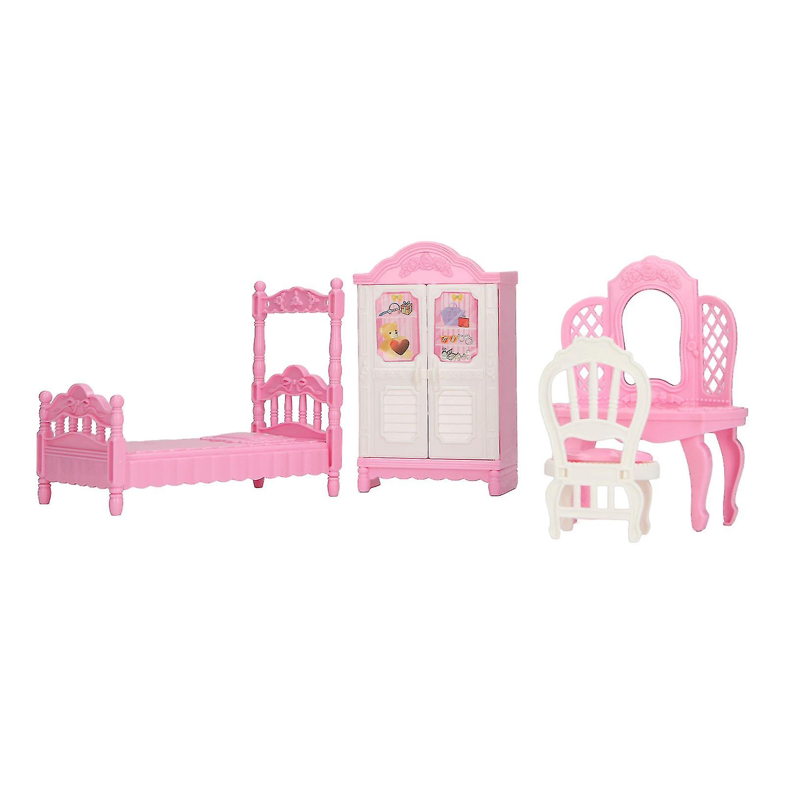 Bedroom Pretend Toy Bed Closet Dressing Table Easy Assemble Dollhouse Decoration Accessories