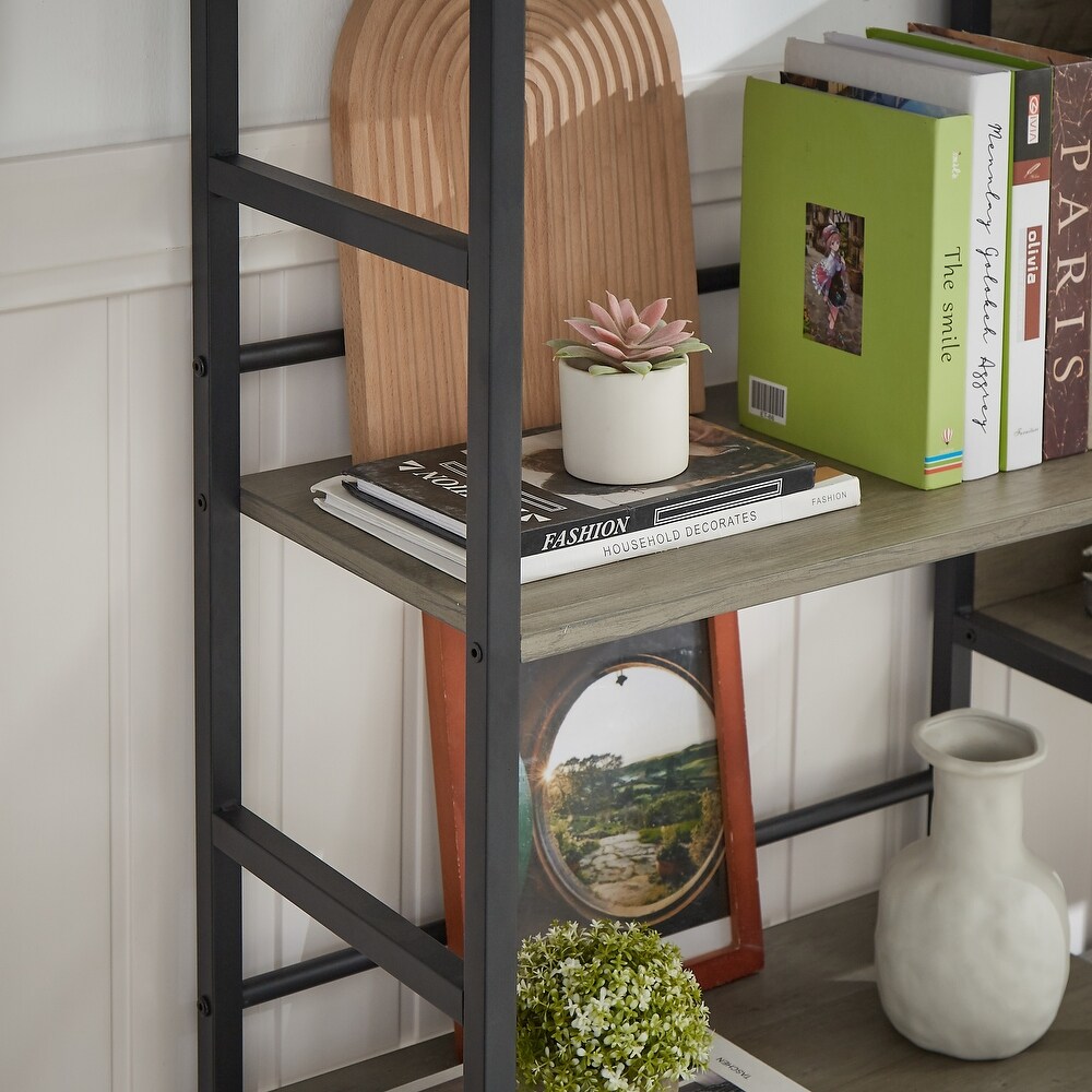 Triple Wide 5 Tiers Large Bookshelves Industrial Wooden Bookshelves for Home or Office 3 Wide Display Racks 14 Open Shelves