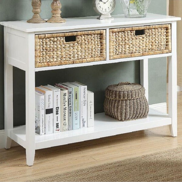 Modern Style Console Table， Sofa Table With 2 Baskets And Shelf