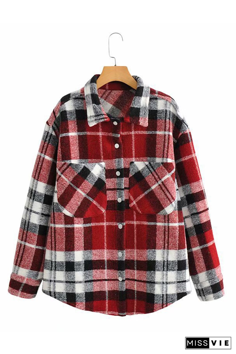 Plaid Single-breasted Thick Coat Women Shacket Jacket Wholesale