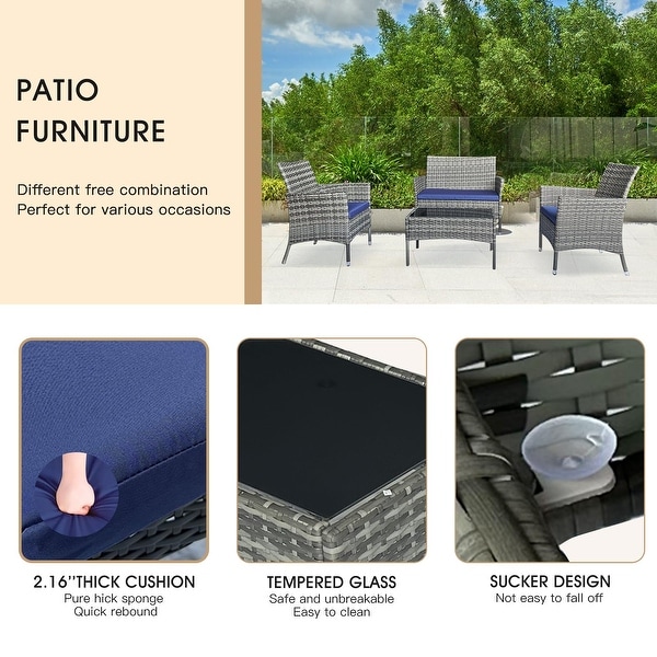 4 Piece Outdoor Patio Conversation Furniture