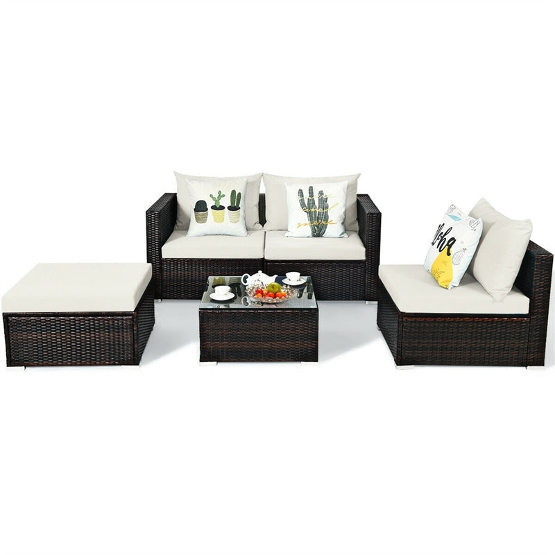 Canada Only - 5 Pcs Rattan Patio Sectional Furniture Set with Cushions & Coffee Table