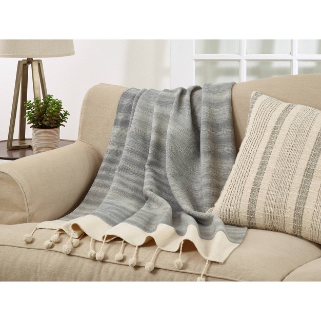 Pom pom Throw Blanket Gray Saro Lifestyle