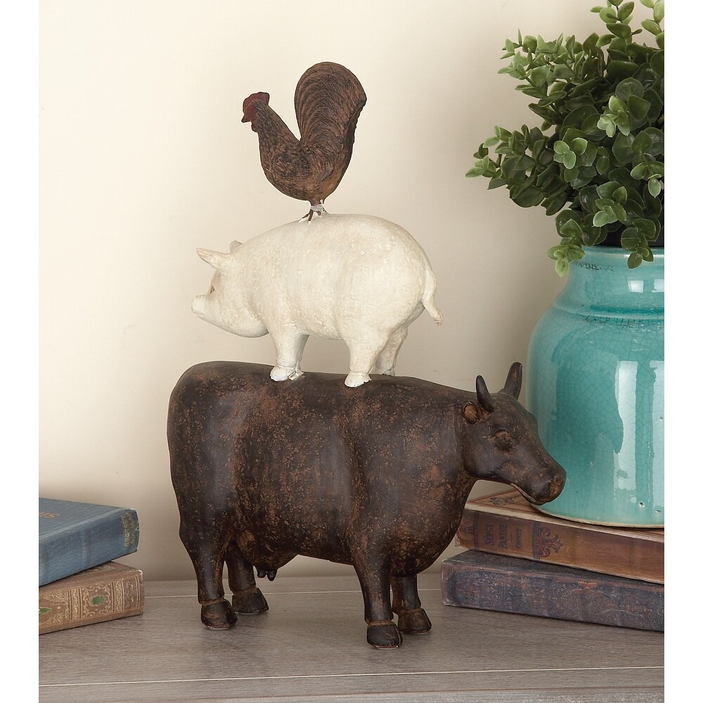 Brown or Chestnut Polystone Stacked Farm Animals Sculpture