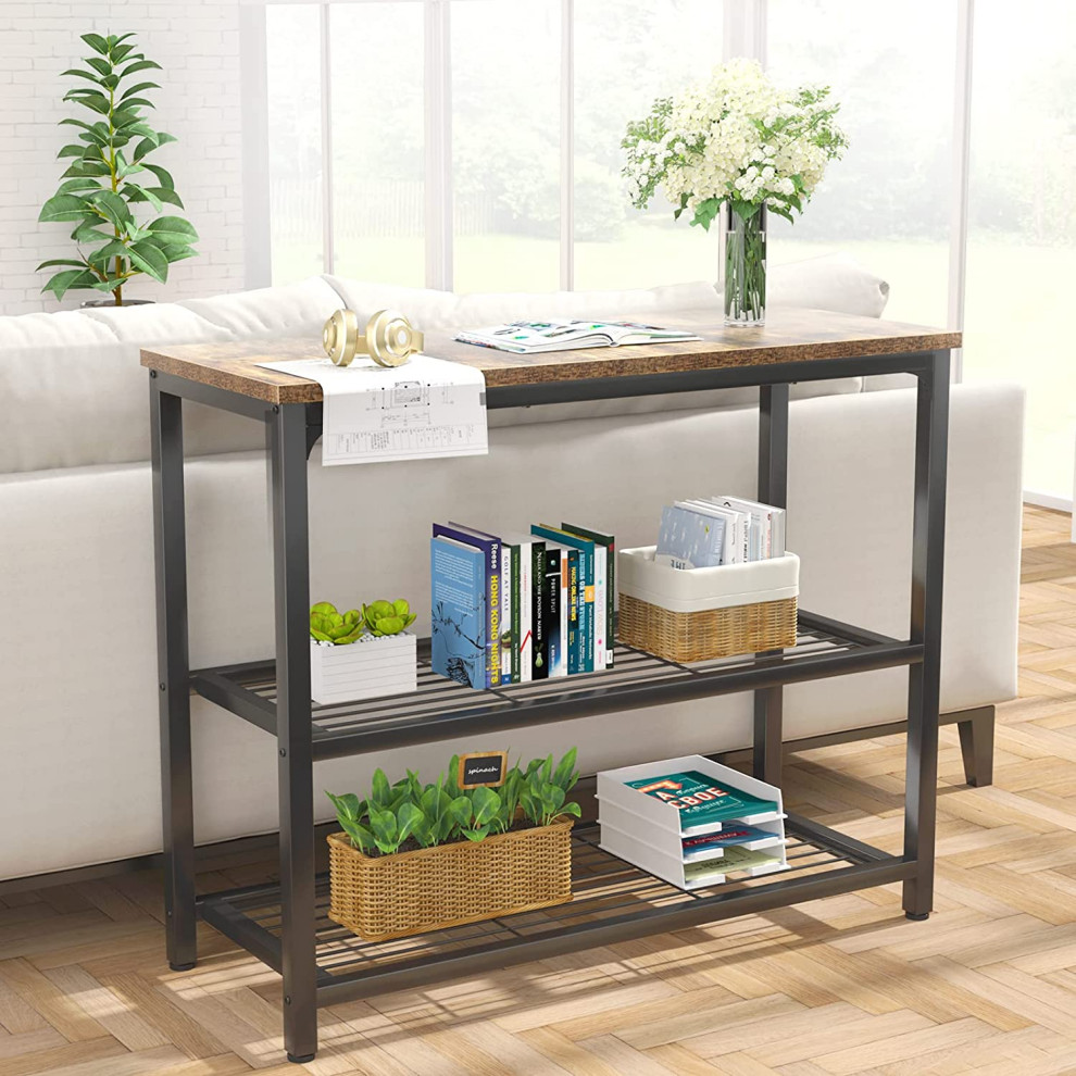 Rustic Small Console Table/Sofa Table with Double Mesh Shelves  32 Inch   Transitional   Console Tables   by Imtinanz  LLC  Houzz