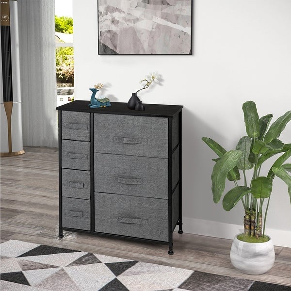 Dresser with 3 Big 4 Small Drawers，Furniture Storage Tower Unit，Grey - - 33169063