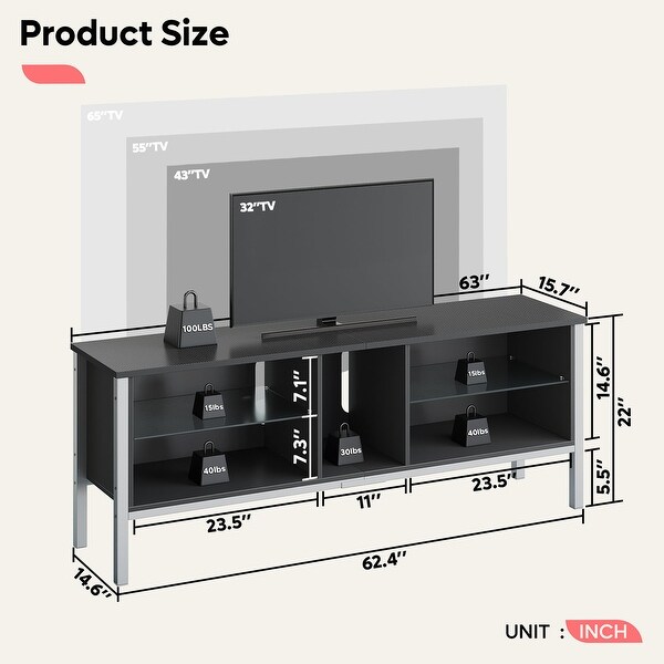 LED Entertainment Center， 65 inch Gaming TV Stand for 70 inch TV