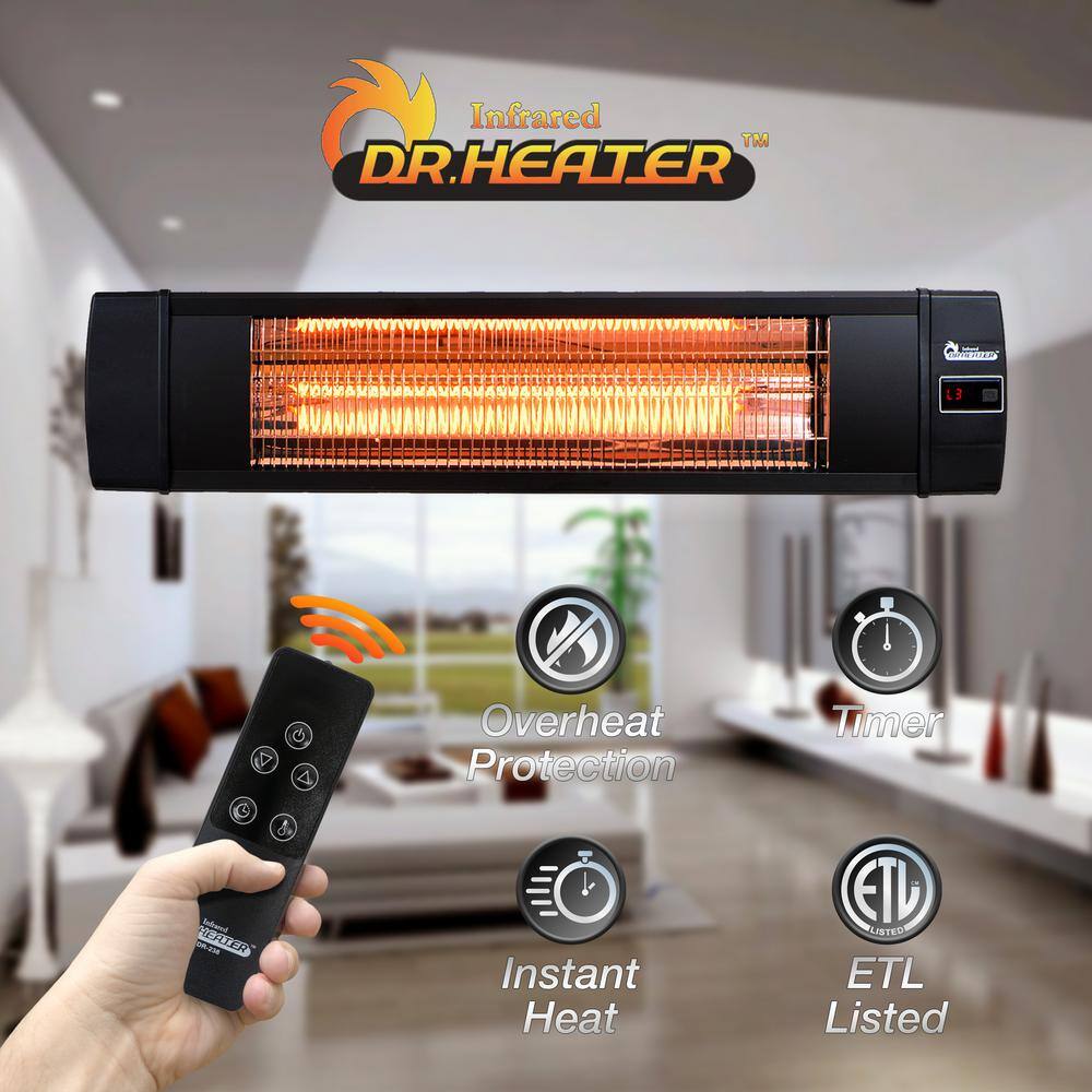 Dr Infrared Heater 1500-Watt Electric Carbon Infrared Space Heater Indoor Outdoor Patio Garage Wall or Ceiling Mount with Remote Black DR-238