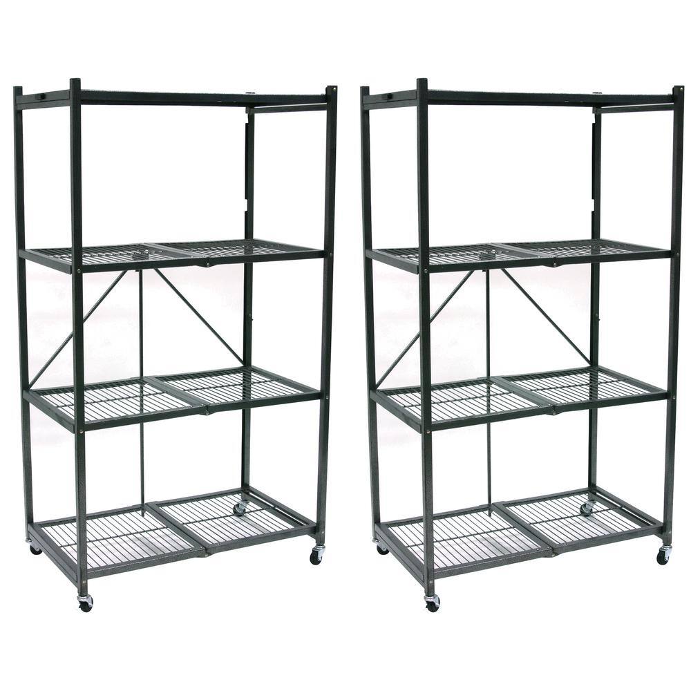 Origami Gray 4-Tier Multi Purpose Steel Folding Storage Rack with Wheels 20.9 in. x 35.8 in. x 60 in. (2-Pack) 2 x R5-01W