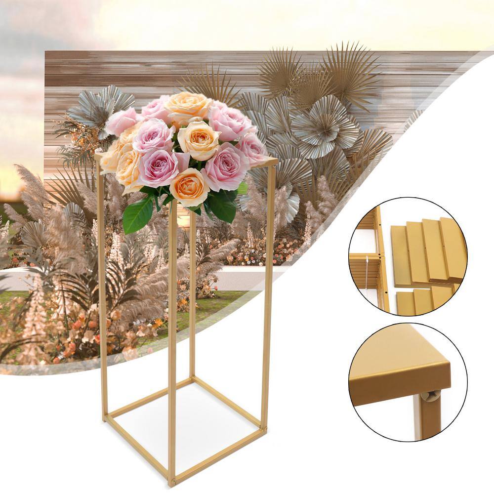 YIYIBYUS 31.5 in. Tall IndoorOutdoor Floor Vase Metal Column Flower Stand Gold (10-Piece) OT-ZJGJ-5287