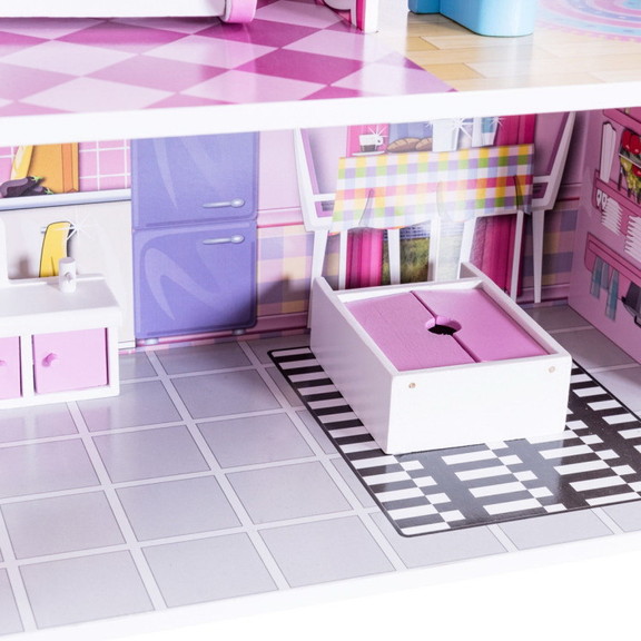 Costway 38925701 28 Inch Pink Dollhouse with Furni...