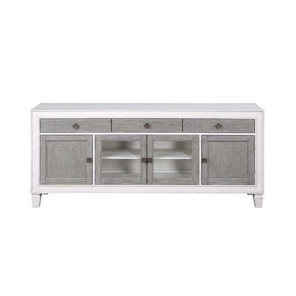 76 Inch TV Media Entertainment Console， 3 Drawers and 4 Doors， Gray， White