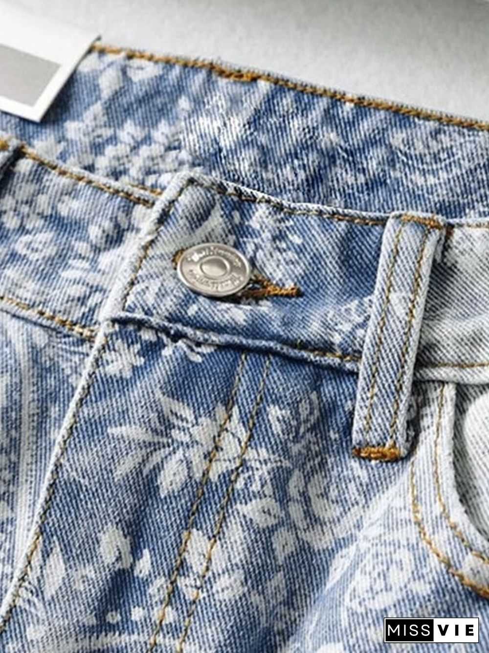 Faded Wash Floral Boyfriend Jeans