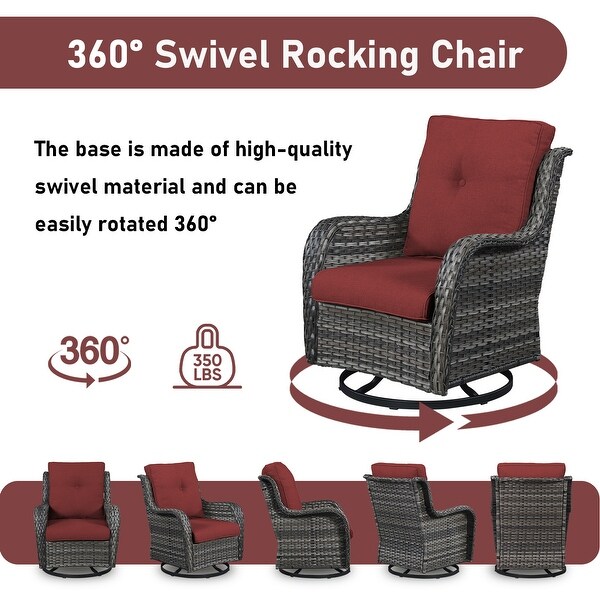 Pocassy PE Wicker Rocking Chair Swivel Chairs Glider Chair