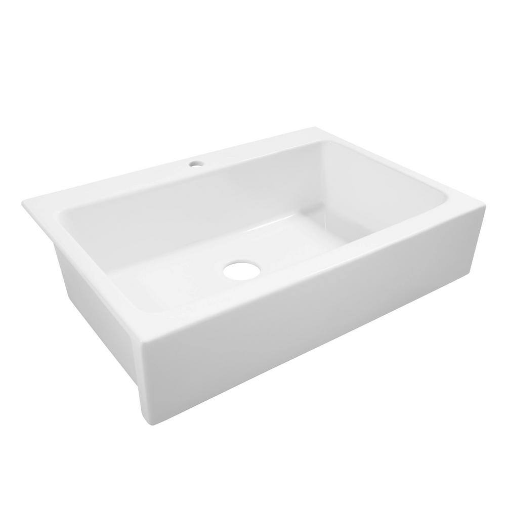 SINKOLOGY Josephine 34 in. 1-Hole Quick-Fit Drop-In Farmhouse Single Bowl Crisp White Fireclay Kitchen Sink SK450-34FC-1